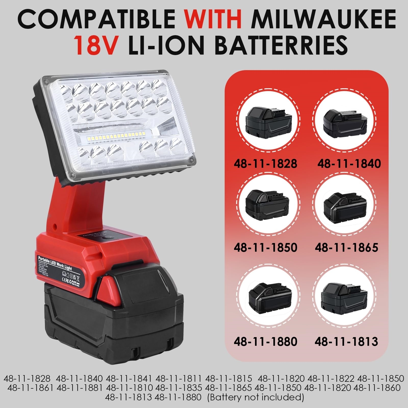 Outdoor Camping Jobs - Portable Flashlight Compatible with Milwaukee 18V