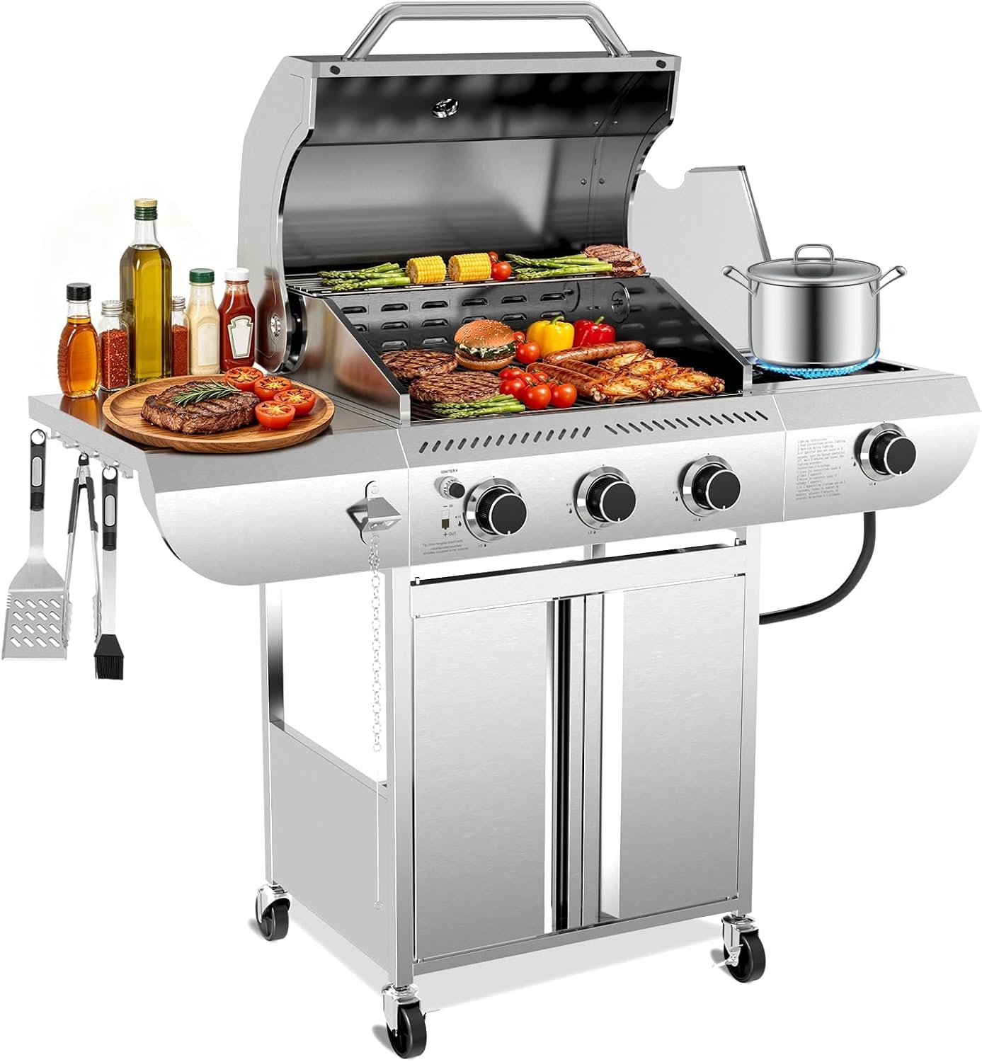 Outdoor Camping Griddle - Propane Gas Grill with Side Burner,