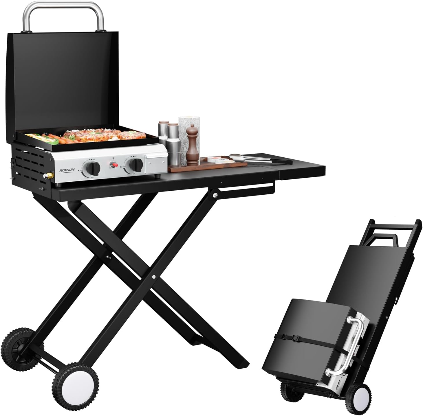 Outdoor Camping Griddle - Portable Rolling Flat Top Gas Grill,