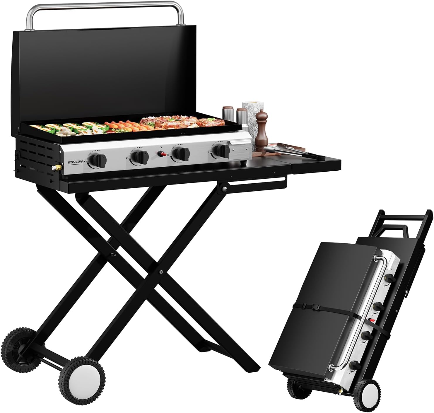 Outdoor Camping Griddle - Portable Rolling Flat Top Gas Grill