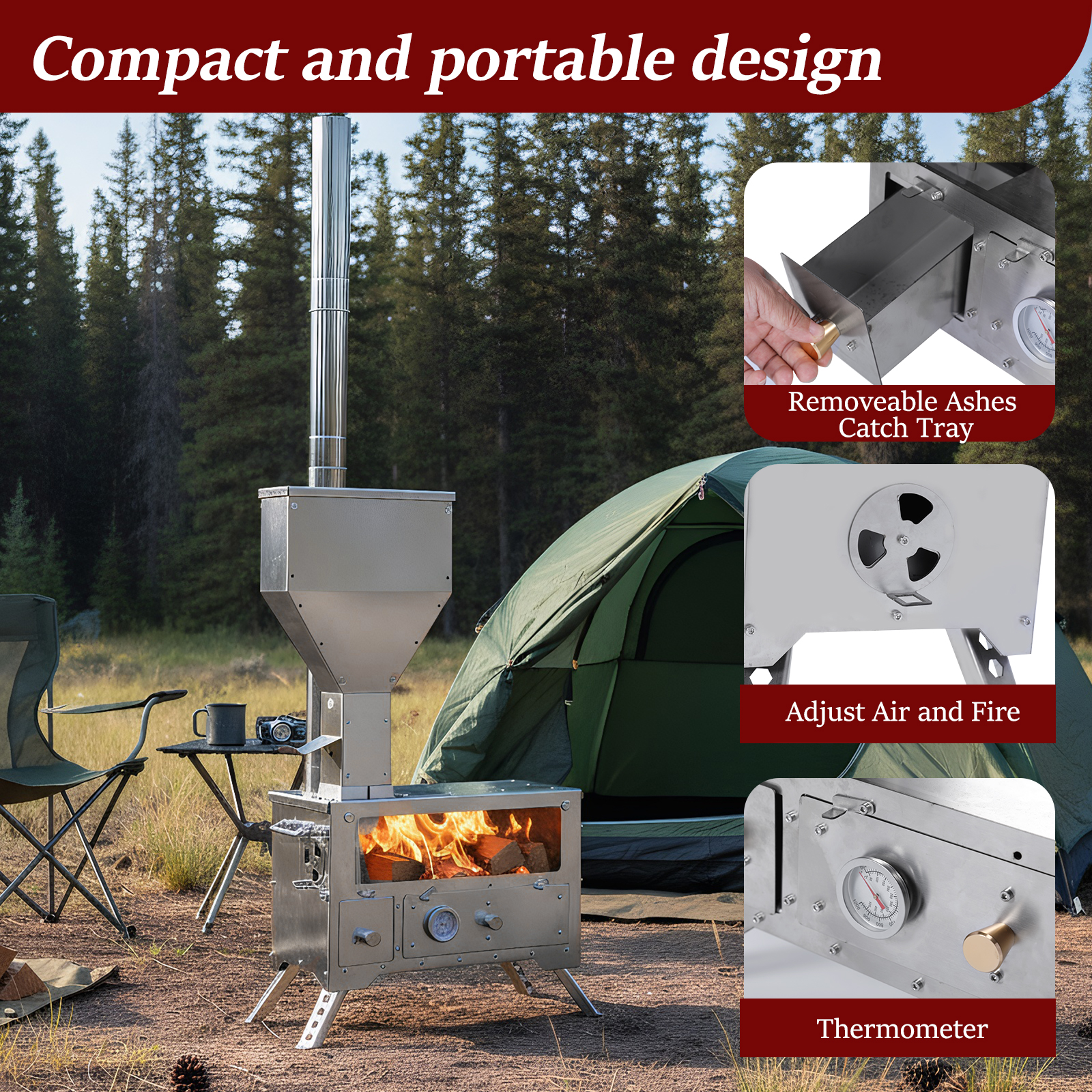 Wood Stove with Chimney Pipe P - مراجعة Cooking Outdoor Camping وسعره