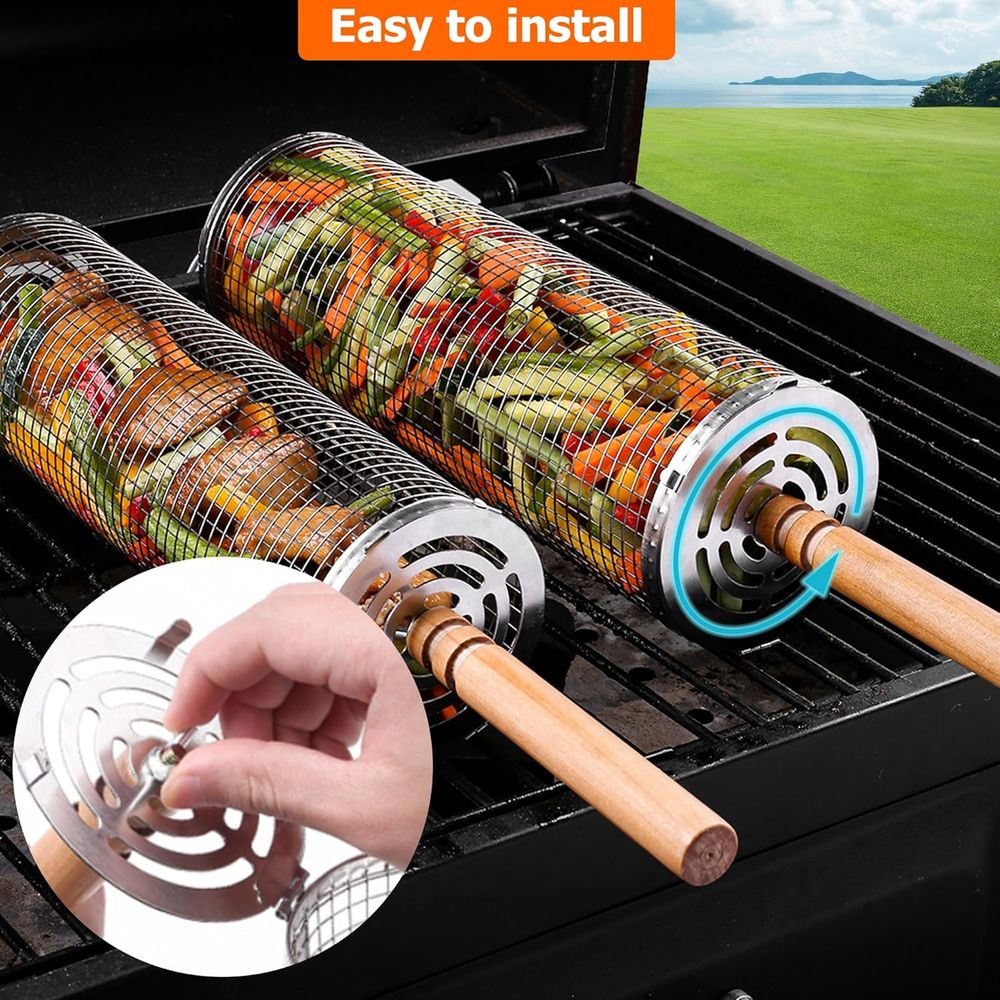 Large Round Stainless Steel Gr - مراجعة Cooking Outdoor Camping وسعره