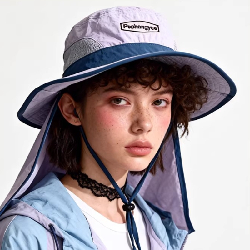 Fashion Contrast Stitching Mes - مراجعة Camping Outdoor Quick Drying Sun Neck Protection Cap Hat وسعره