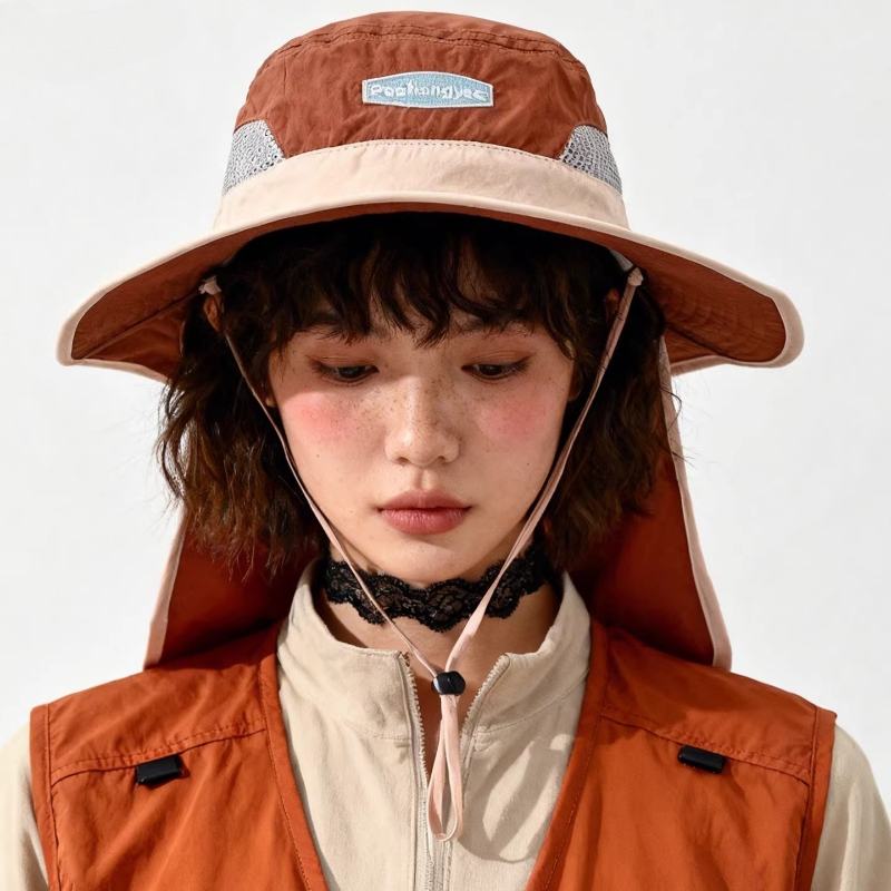 Fashion Contrast Stitching Mes - مراجعة Camping Outdoor Quick Drying Sun Neck Protection Cap Hat وسعره