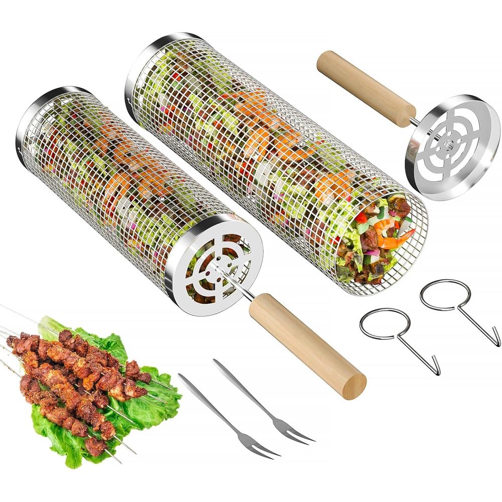 Set of 2 Stainless Steel BBQ G - مراجعة Cooking Outdoor Camping وسعره