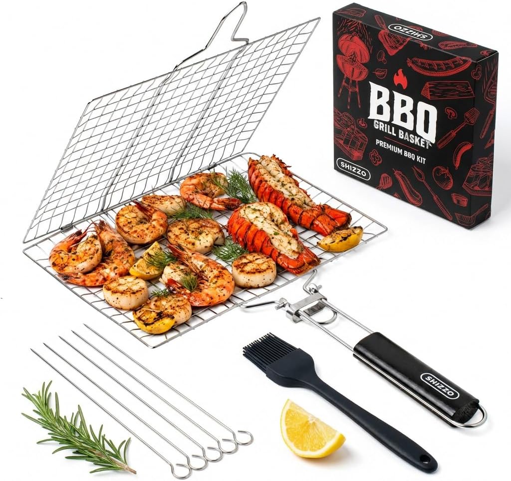 Shallow Grill Basket Set, Gril - مراجعة Cooking Outdoor Camping وسعره