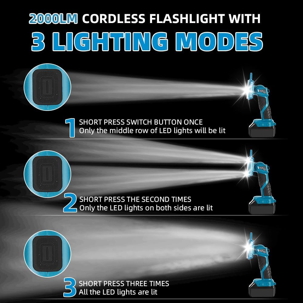 18W 2000LM Cordless LED Flashl - مراجعة Outdoor Camping Jobs وسعره